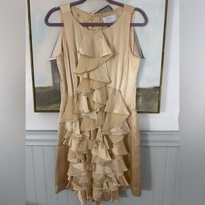 43.46 AGGAJ Champagne Ruffled Silk Dress Size 10